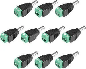 DC Male Connector 5.5x2.1mm Power Jack Adapter 10Pcs for Led Strip CCTV Security Camera Cable Wire Ends