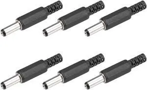 6Pcs DC Male Connector 5.5mm x 2.5mm x 14mm Power Cable Jack Adapter Black