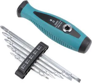 Magnetic Screwdriver 6 in 1 Dual Way Slotted Phillips Head 1/4inch Hex Shank Screwdrive Bits Set w Square Shaft Non Slip Comfortable Handle