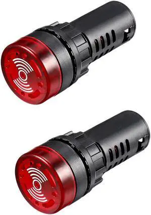 Pilot Light AC/DC 24V Panel Indicator Flashing Alarm with Buzzer, Red LED, 2Pcs