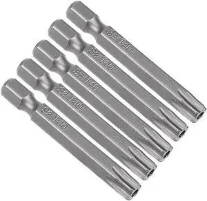 5 Pcs 1/4" Hex Shank T40 Magnetic Security Torx Screwdriver Bits 50mm Length