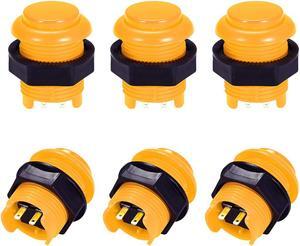 26.6mm Mounting Hole Momentary Game Push Button Switch Round for Arcade Video Games Yellow 6pcs