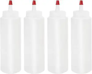 4pcs Plastic 8 Oz Red Tip Cap Squeeze Bottle Condiment Ketchup Mustard Dispenser