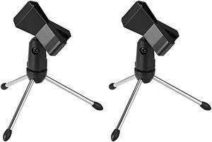 2pcs Universal Adjustable Desktop Microphone Stand Tripod Foldable Tabletop Stand Holder with Mic Clip