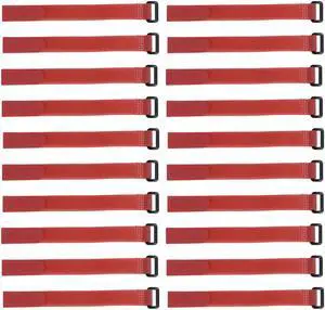 20pcs Hook and Loop Straps, 3/4-inch x 18-inch Securing Straps Reusable Fastening Cable Tie (Red)