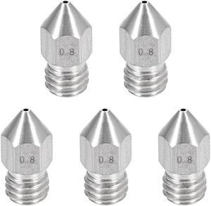 0.8mm 3D Printer Nozzle, Fit for MK8, for 1.75mm Filament Stainless Steel 5pcs