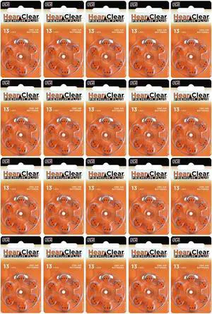 HearClear Size 13 PR48 Zinc Air Hearing Aid Batteries Orange Tab (120 Pack)