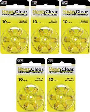 Hear Clear Size 10 PR230 Hearing Aid Batteries Yellow Tab (30 Batteries)