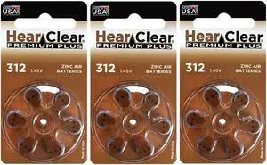 HearClear Size 312 Zinc Air 1.45V Hearing Aid Batteries Brown Tab (18 Pack)