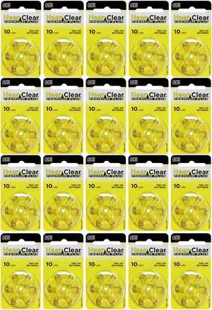 HearClear Size 10 Zinc Air 1.45V Hearing Aid Batteries Yellow Tab (120 Pack)