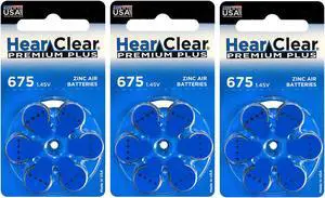 HearClear Size 675 Zinc Air 1.45V Hearing Aid Batteries Blue Tab (18 Pack)