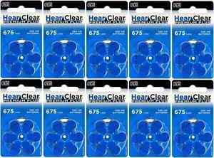 Hear Clear Size 675 PR44 Hearing Aid Batteries Blue Tab (60 Batteries)