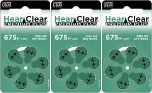 Hear Clear Size 675P PR44SP Cochlear Implant Hearing Aid Batteries (18 Batteries)