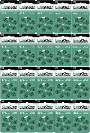 HearClear Size 675P Cochlear Implant Hearing Aid Batteries Green Tab (120 Batteries)
