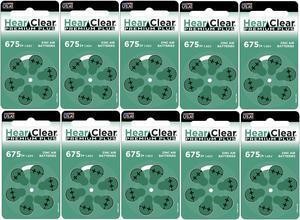 HearClear Size 675P Cochlear Implant Hearing Aid Batteries Green Tab (60 Batteries)