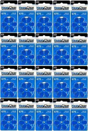 HearClear Size 675 PR44 Hearing Aid Batteries Blue Tab (120 Batteries)
