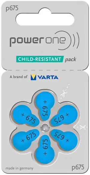 PowerOne Size 675 Mercury-Free Zinc Air Hearing Aid Batteries (6 Pack)