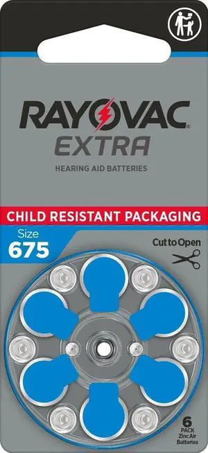Rayovac Size 675 No Mercury Zinc Air Hearing Aid Batteries - 6 batteries