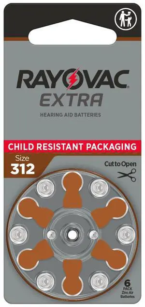 Rayovac Size 312 No Mercury Zinc Air Hearing Aid Batteries - 6 batteries