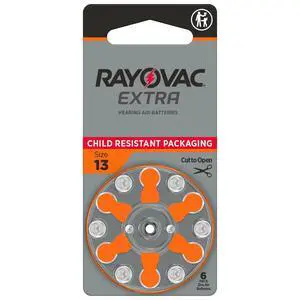 Rayovac Size 13 No Mercury Zinc Air Hearing Aid Batteries - 6 batteries