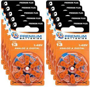 Premium Batteries Size 13 Premium Plus Zinc Air Hearing Aid Batteries 1.45V (60 pcs)