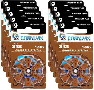 Premium Batteries Size 312 Premium Plus Zinc Air Hearing Aid Batteries 1.45V (60 pcs)