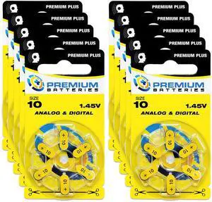 Premium Batteries Size 10 Premium Plus Zinc Air Hearing Aid Batteries 1.45V (60 pcs)