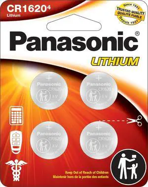 Panasonic CR1620 3.0 Volt Long Lasting Lithium Coin Cell Batteries in Child Resistant, Standards Based Packaging, 4-Battery Pack Panasonic CR1620 3.0 Volt Long Lasting Lithium Coin Cell Batteries in Child Resistant, Standards Based Packaging, 4-Battery Pack