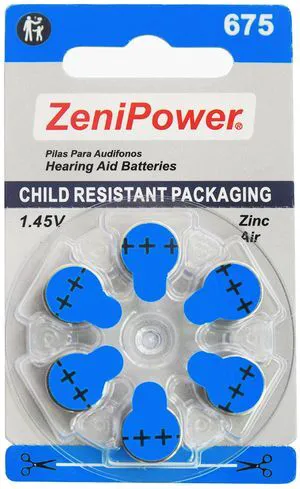 ZeniPower Size 675 PR44 1.45V Zinc Air Hearing Aid Batteries (Pack of 6) ZeniPower Size 675 PR44 1.45V Zinc Air Hearing Aid Batteries (Pack of 6)
