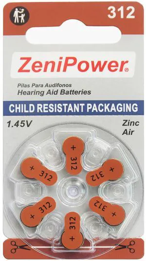 ZeniPower Size 312 PR41 1.45V Zinc Air Hearing Aid Batteries (Pack of 6) ZeniPower Size 312 PR41 1.45V Zinc Air Hearing Aid Batteries (Pack of 6)