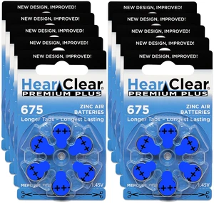 Hear Clear Size 675 PR44 Hearing Aid Batteries Blue Tab (60 Batteries) Hear Clear Size 675 PR44 Hearing Aid Batteries Blue Tab (60 Batteries)