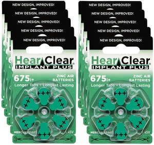 HearClear Size 675P Cochlear Implant Hearing Aid Batteries Green Tab (60 Batteries) HearClear Size 675P Cochlear Implant Hearing Aid Batteries Green Tab (60 Batteries)