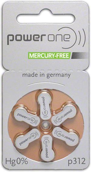 PowerOne Mercury Free Size 312 Hearing Aid Batteries (60 Batteries)