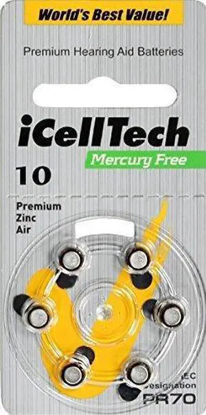 iCellTech Hearing Aid Batteries, 0%Hg (60 Batteries) (10)