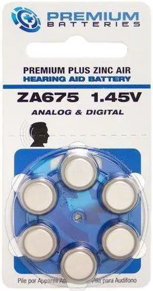 Premium Batteries Size 675 Premium Plus Zinc Air Hearing Aid Batteries 1.45V (60 pcs)