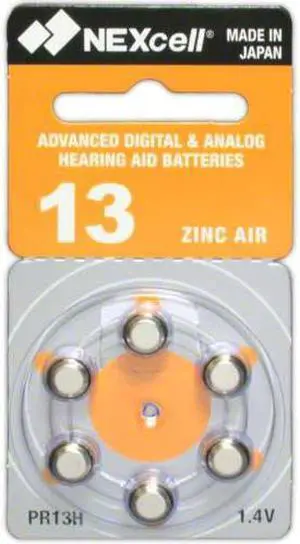 NEXcell Size 13 Mercury Free Hearing Aid Batteries (6 Batteries)