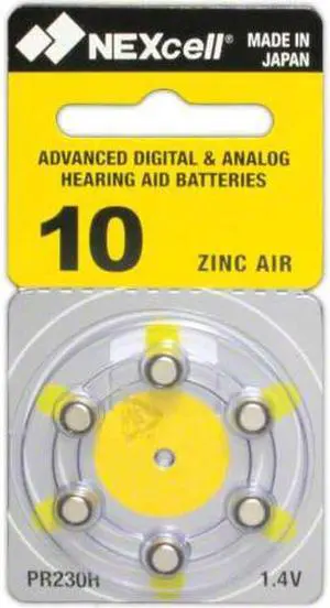 NEXcell Size 10 No Mercury Zinc Air Hearing Aid Batteries - 6 batteries