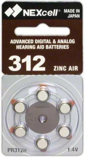 NEXcell Size 312 No Mercury Zinc Air Hearing Aid Batteries - 6 batteries