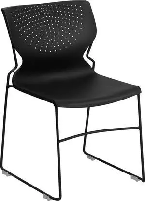 HERCULES Series 661 lb. Capacity Black Full Back Stack Chair with Black Powder Coated Frame