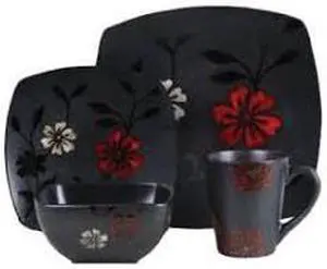 Gibson Evening Blossom Reactive Glaze Stoneware Dinnerware Set,16 Piece