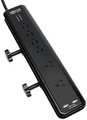 Tripp Lite 6 Outlet Surge Protector Power Strip Clamp Mount 6ft Cord 2100 Joules Dual USB & INSURANCE (TLP606DMUSB)