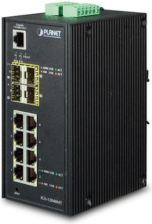 Planet IGS-12040MT Industrial 8-Port 10/100/1000T + 4-Port 100/1000X SFP Managed Switch (-40 ~ 75 Degrees C)