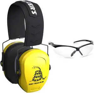 Walker's Razor Slim Passive Safety Ear Muffs (Yellow, DTOM) with Glasses Kit