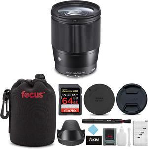 Sigma 16mm f/1.4 DC DN Contemporary Lens for Canon EF-M with 64GB SD Card Bundle