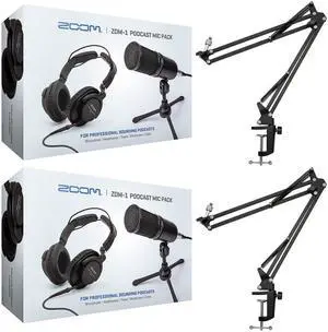 Zoom ZDM-1 2-Person Podcast Microphone Pack Accessory Bundle & Two Knox Boom Arm