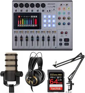 Zoom PodTrak P8 Podcasting Recorder with Microphone and Headphones Bundle