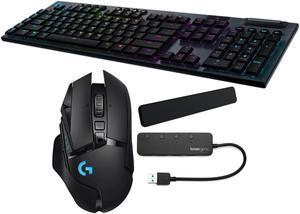 Logitech G LIGHTSPEED Wireless Keyboard (GL Tactile), Mouse, Palm Rest and Hub