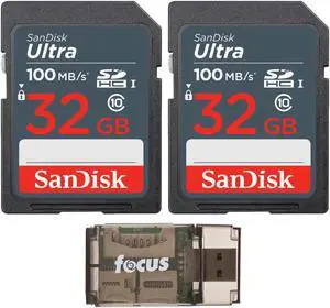SanDisk 32GB Ultra SDHC UHS-I Memory Card (2-Pack) with Card Reader Bundle
