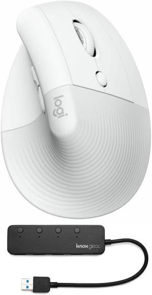 Logitech Lift Vertical Wireless Ergonomic Mouse (Pale Gray) and 4-Port USB 3.0