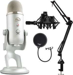 Blue Yeti Microphone (Silver) with Boom Arm Stand, Shock Mount and Pop Filter